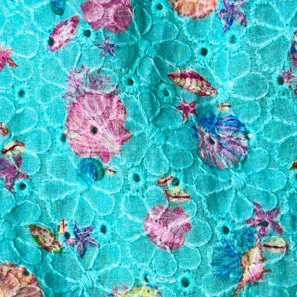 Beach Bunny Everette Maxi Skirt Teal Pink Seashell Eyelet Lace Smocked Boho NWT - Picture 7 of 13